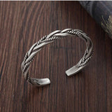 925 Silver Twist Texture Bangles Vintage Thai Bracelet