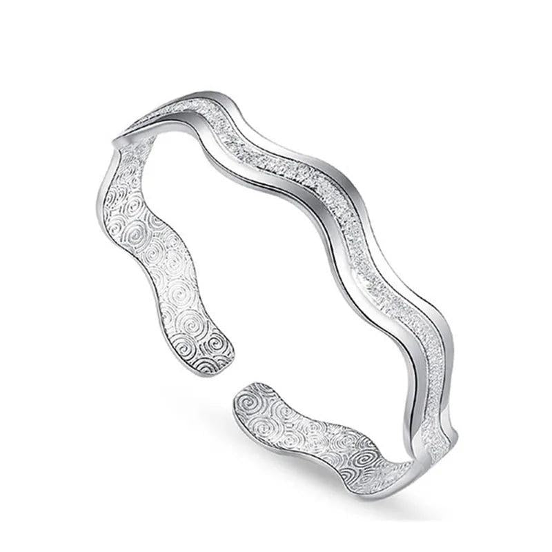 925 Silver Ripple Whirl Bracelet Open Cuff Bangle