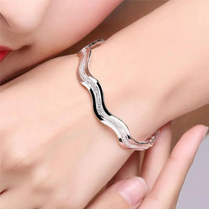 925 Silver Ripple Whirl Bracelet Open Cuff Bangle