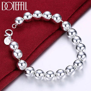 925 Silver 10mm Ball Beads Bracelet Wedding Charm Jewelry