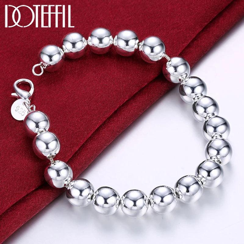 925 Silver 10mm Ball Beads Bracelet Wedding Charm Jewelry