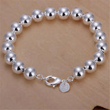 925 Silver 10mm Ball Beads Bracelet Wedding Charm Jewelry
