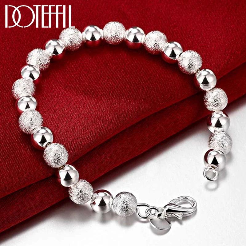925 Sterling Silver 8mm Bead Chain Bracelet For Woman