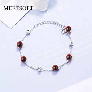 925 Silver Garnet Bracelets for Women, Small Red Bead Jewelry Gift