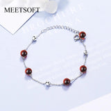 925 Silver Garnet Bracelets for Women, Small Red Bead Jewelry Gift