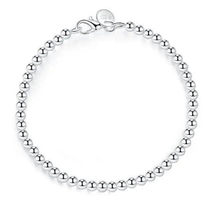 925 Sterling Silver 4mm Beads Ball Chain Bracelet Lady Gift