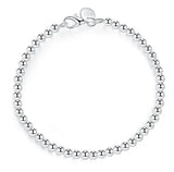 925 Sterling Silver 4mm Beads Ball Chain Bracelet Lady Gift