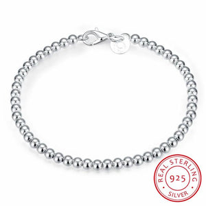 925 Sterling Silver 4mm Beads Ball Chain Bracelet Lady Gift