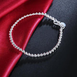 925 Sterling Silver 4mm Beads Ball Chain Bracelet Lady Gift