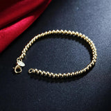 925 Sterling Silver 4mm Beads Ball Chain Bracelet Lady Gift
