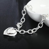 925 Silver Double Heart Pendant Bracelet Wedding Jewelry