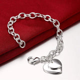 925 Silver Double Heart Pendant Bracelet Wedding Jewelry