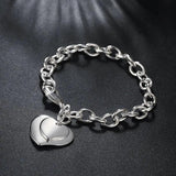 925 Silver Double Heart Pendant Bracelet Wedding Jewelry