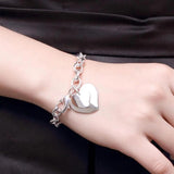 925 Silver Double Heart Pendant Bracelet Wedding Jewelry