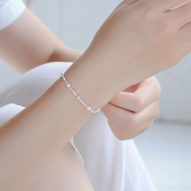 Silver Snake Chain Bracelet 925 Sterling Silver Beaded Bracelets Gift