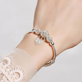 925 Silver Tassel Feather Round Bead Charm Bracelet Bangle for Women