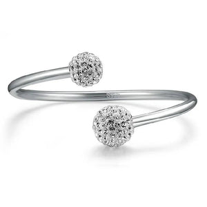 925 Silver Crystal Adjustable Bangle Cuff Bracelet