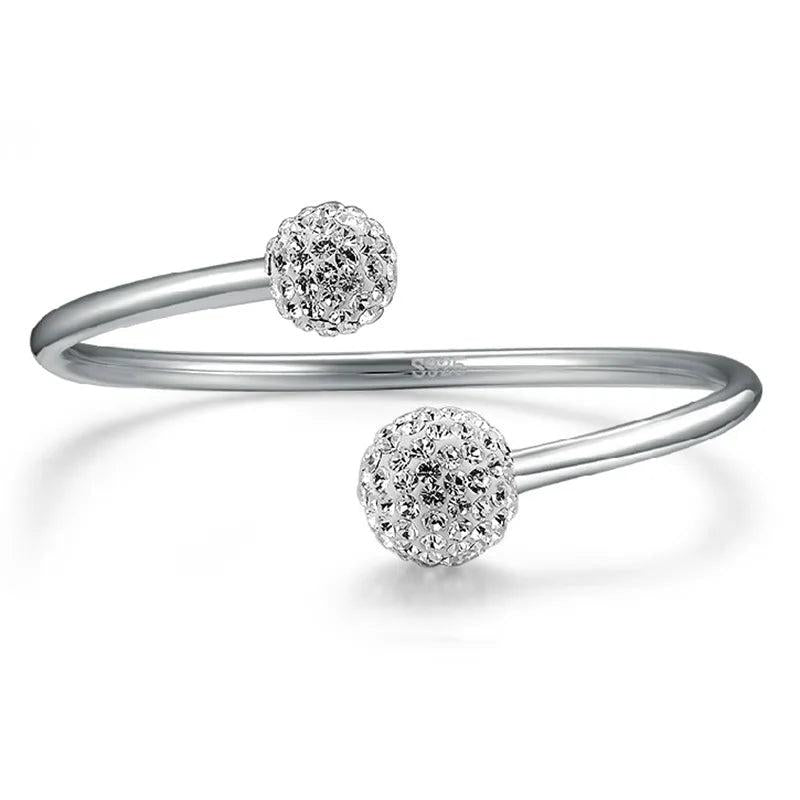 925 Silver Crystal Adjustable Bangle Cuff Bracelet