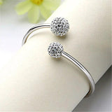 925 Silver Crystal Adjustable Bangle Cuff Bracelet