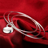 925 Silver 3 Round Love Heart Bangles Women's Bracelets Wedding Jewelry