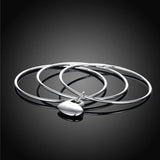 925 Silver 3 Round Love Heart Bangles Women's Bracelets Wedding Jewelry