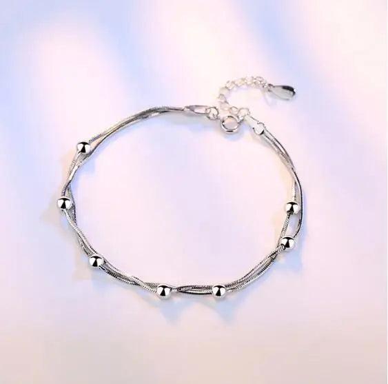Star Cube Beads Charm Bracelet 925 Silver Double-deck Chain Anklet