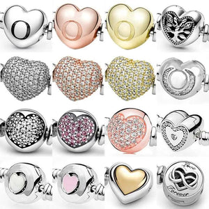 Family Tree Heart Clasp 925 Sterling Silver Charm Fit Europe Bracelet Bangle