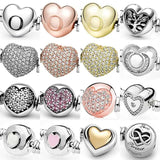 Family Tree Heart Clasp 925 Sterling Silver Charm Fit Europe Bracelet Bangle
