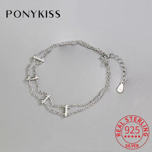 925 Silver Double Chain Zircon Bracelets for Women