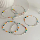 925 Silver Heart Bear Rainbow Beads Bracelet Women Girl Jewelry