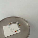 925 Silver Heart Bear Rainbow Beads Bracelet Women Girl Jewelry