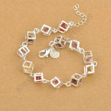 925 Silver CZ Square Bracelet Colorful Lobster Clasp Jewelry
