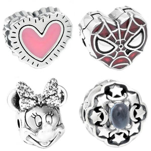 Radiant Heart Spider Moon & Star Clasp 925 Silver Bracelet Charm