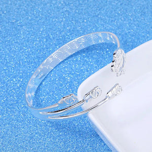 925 Silver Flower Bangle Cuff Bracelet