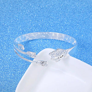 925 Silver Flower Bangle Cuff Bracelet