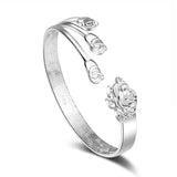 925 Silver Flower Bangle Cuff Bracelet