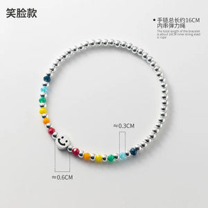 925 Silver Rainbow Bead Bracelet Little Bear Cloud Women's Vintage Jewelry