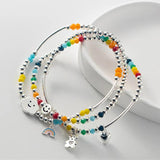 925 Silver Rainbow Bead Bracelet Little Bear Cloud Women's Vintage Jewelry