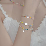 925 Silver Rainbow Bead Bracelet Little Bear Cloud Women's Vintage Jewelry