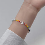 925 Silver Rainbow Bead Bracelet Little Bear Cloud Women's Vintage Jewelry