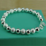 925 Sterling Silver 8MM Frosted Bead Chain Bracelet For Women