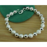 925 Sterling Silver 8MM Frosted Bead Chain Bracelet For Women