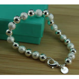 925 Sterling Silver 8MM Frosted Bead Chain Bracelet For Women