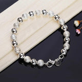 925 Sterling Silver 8MM Frosted Bead Chain Bracelet For Women