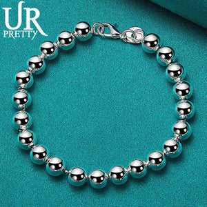 925 Silver 8mm Bead Chain Bracelet Wedding Engagement Jewelry