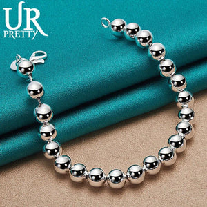 925 Silver 8mm Bead Chain Bracelet Wedding Engagement Jewelry