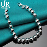 925 Silver 8mm Bead Chain Bracelet Wedding Engagement Jewelry