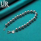 925 Silver 8mm Bead Chain Bracelet Wedding Engagement Jewelry