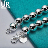 925 Silver 8mm Bead Chain Bracelet Wedding Engagement Jewelry
