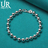 925 Silver 8mm Bead Chain Bracelet Wedding Engagement Jewelry